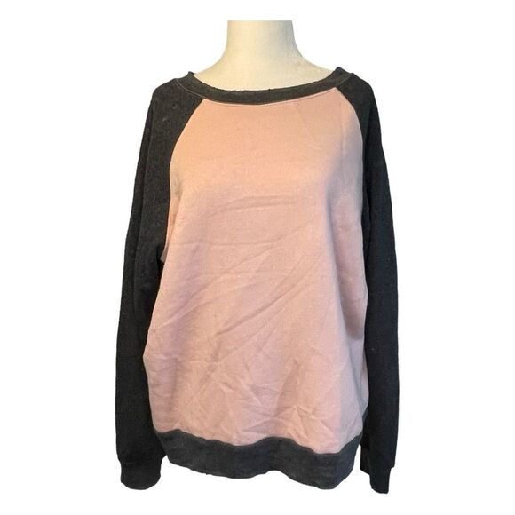 Project Social T Raglan Fleece Sweatshirt Pink Gray Long Sleeve Crewneck M - Picture 1 of 8